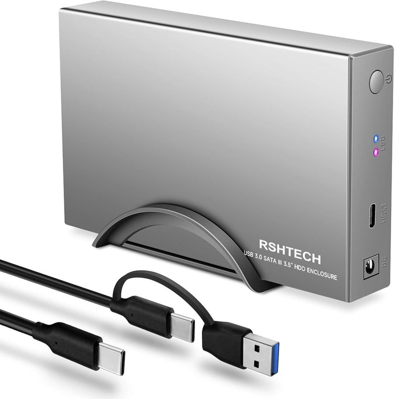 Rshtech Hard Drive Enclosure Upgraded Version 3.5" Aluminum USB C to SATA External Hard Drive Dock Case for 3.5 inch HDD & SSD up to 24TB, with 2-in-1 USB Cable, Support UASP - Image 1